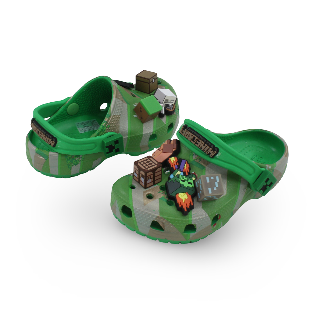 Unisex Kids Rubber Crocs – Green with Minecraft Elevated Design