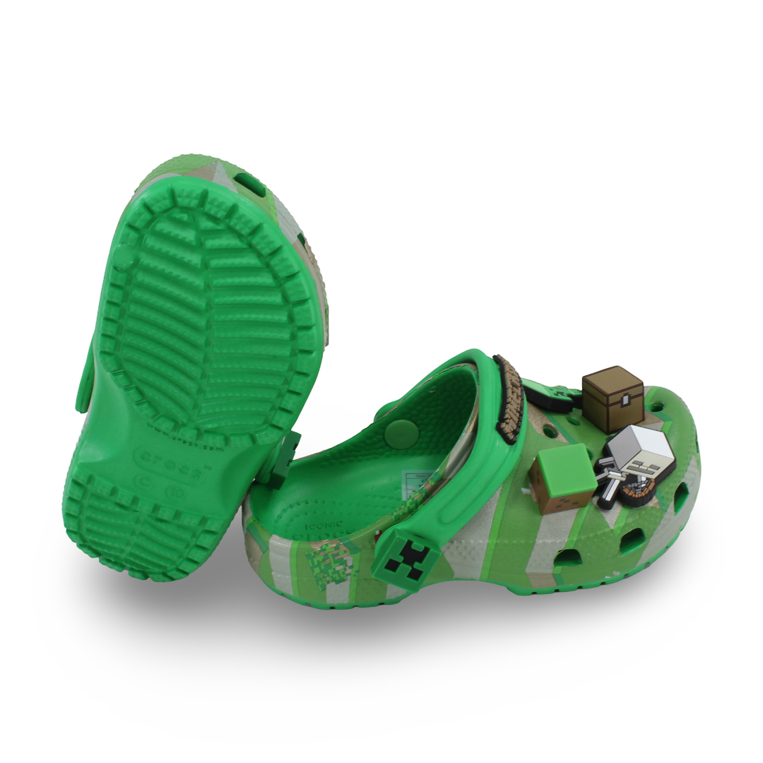 Unisex Kids Rubber Crocs – Green with Minecraft Elevated Design