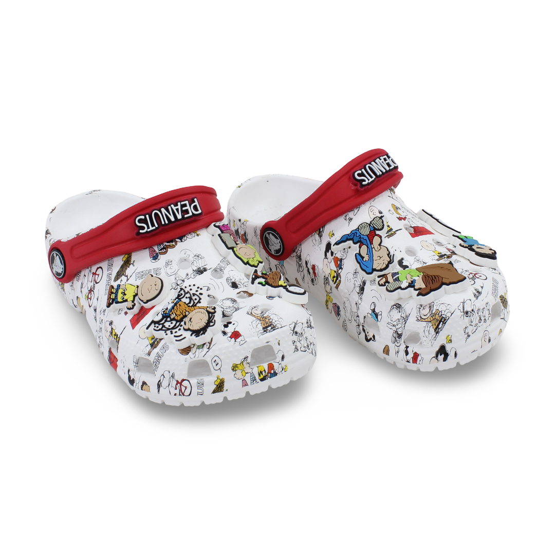 Unisex Kids Rubber Crocs – White with Peanuts Design - Clothing