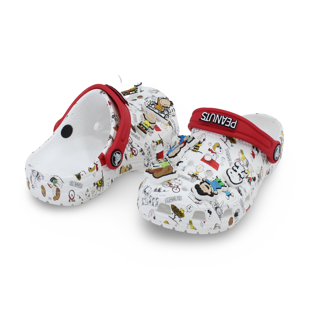 Unisex Kids Rubber Crocs – White with Peanuts Design