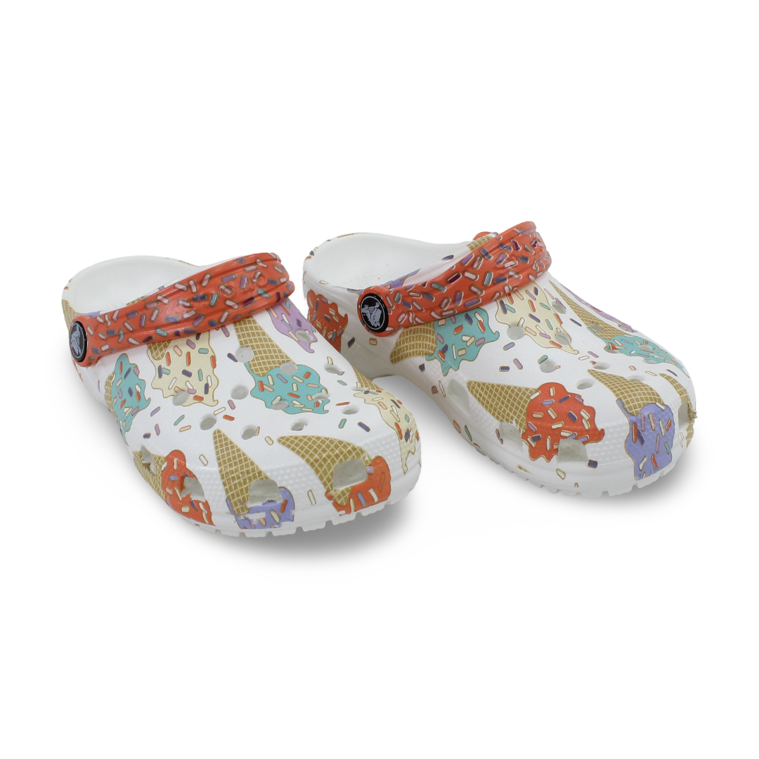 Unisex Kids Rubber Crocs – White with Ice Cream Design - Clothing