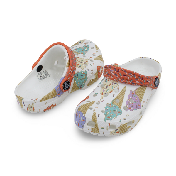 Unisex Kids Rubber Crocs – White with Ice Cream Design