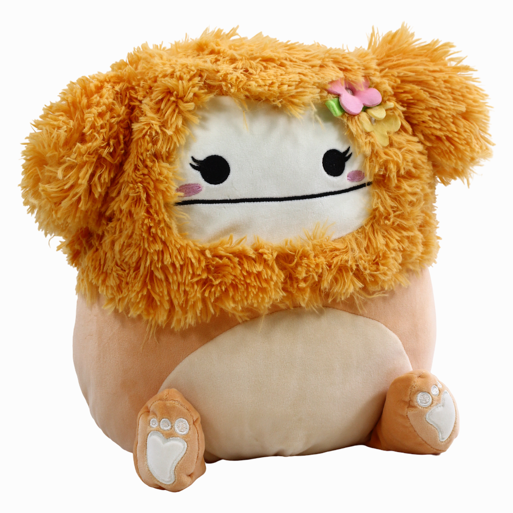 Squishmallows Plush Figure Light Orange Bigfoot With Flower Pin Shasta 30cm Jazwares