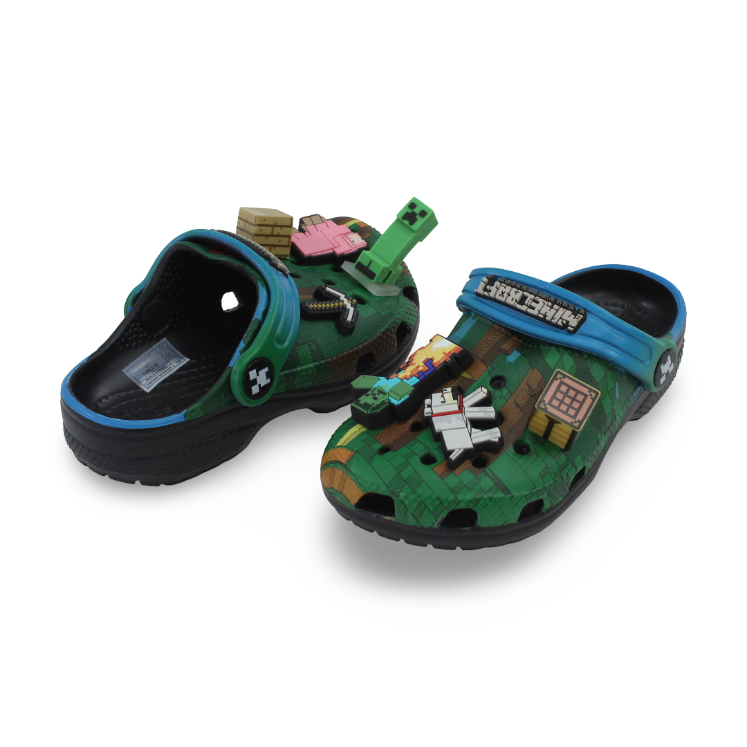 Unisex Kids Rubber Crocs – Green with Minecraft Design