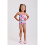 Girls One-Piece Sleeveless Swimsuit – Pink with Under The Sea Print