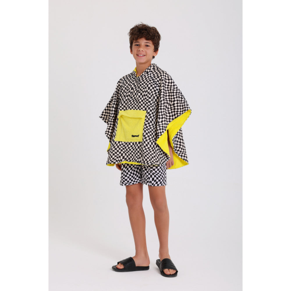 Boys Waterproof Poncho – Black & White Checkered