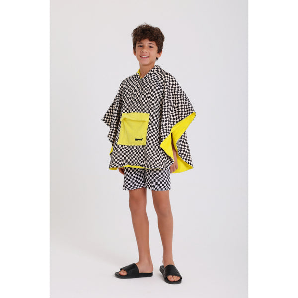 Boys Waterproof Poncho – Black & White Checkered