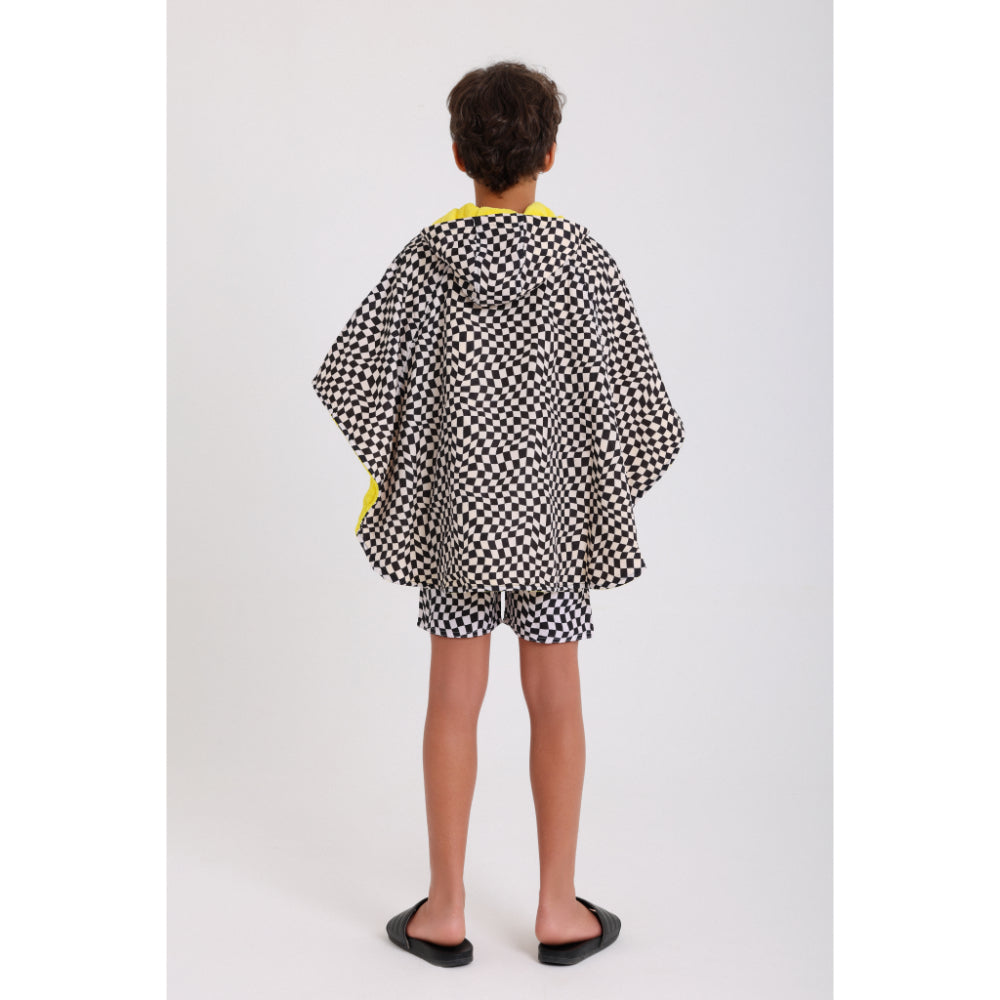 Boys Waterproof Poncho – Black & White Checkered