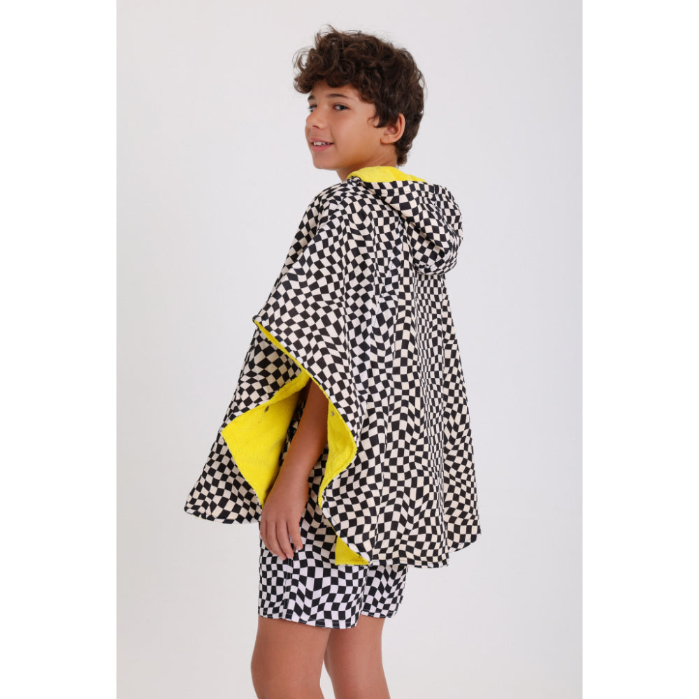 Boys Waterproof Poncho – Black & White Checkered
