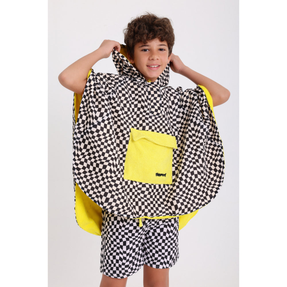 Boys Waterproof Poncho – Black & White Checkered