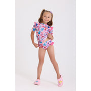 Girls 2-Piece Swimsuit – Pink with Marine Life Print