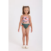 Girls 2-Piece Swimsuit – Dusty Pink & Olive – Orange Print