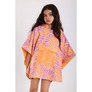 Girls Waterproof Poncho – Orange & Purple With Floral Print