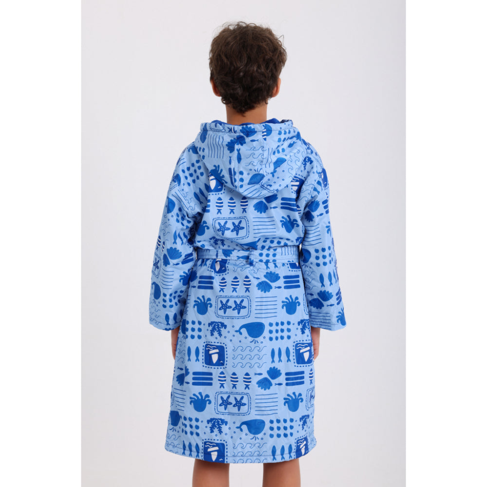Boys Waterproof Swim Robe – Baby Blue with Sea Creatures Print