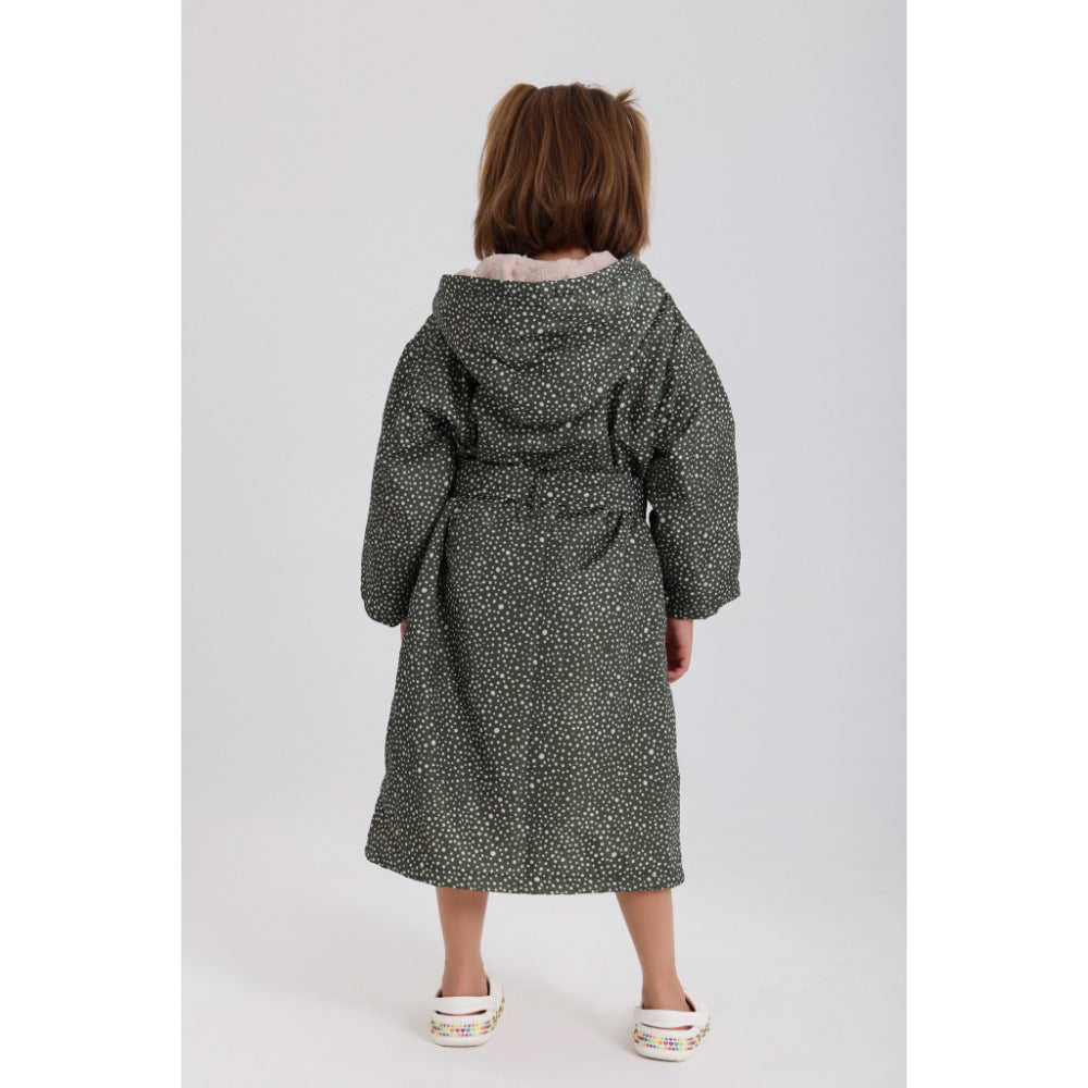 Girls Waterproof Swim Robe – Olive with Polka Dot Pattern