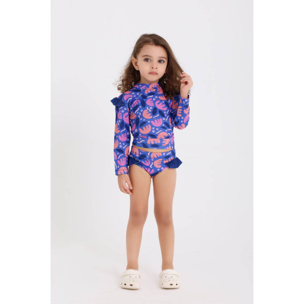 Baby Girls 2-Piece Long-Sleeve Swimsuit – Purple Printed