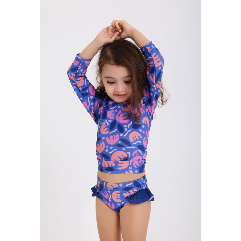 Baby Girls 2-Piece Long-Sleeve Swimsuit – Purple Printed