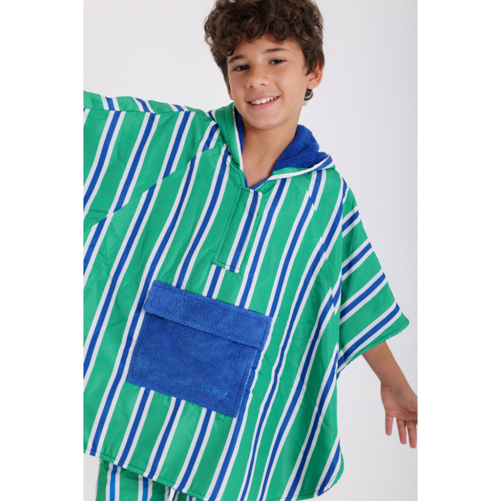 Boys Waterproof Poncho – Green & White Striped