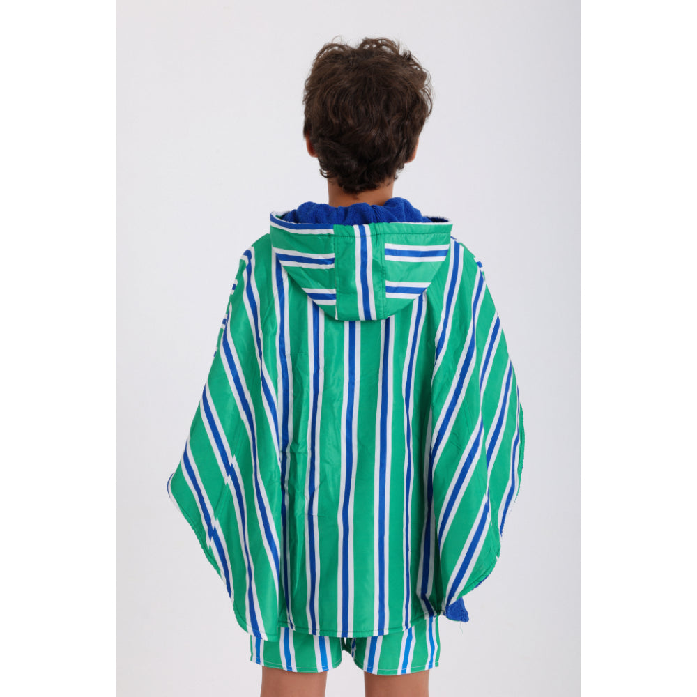Boys Waterproof Poncho – Green & White Striped