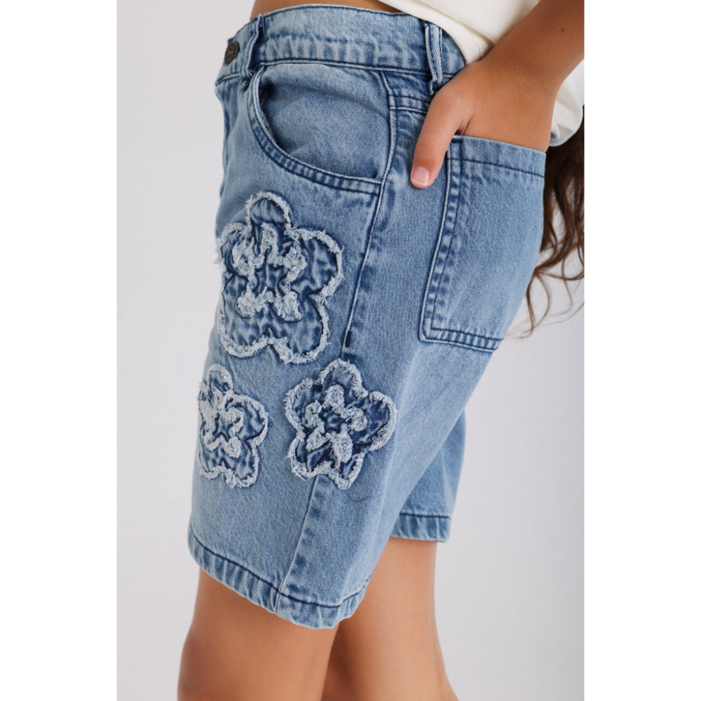 Girls Denim Shorts – Flowers Embroidery