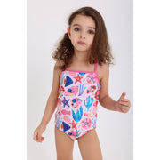 Baby Girls One-Piece Swimsuit – Pink with Sea Creatures Print