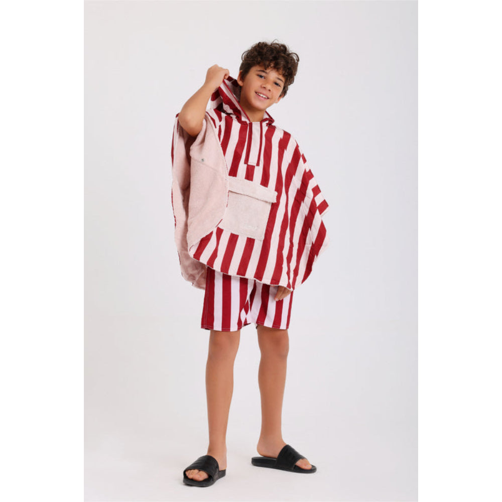 Boys Waterproof Poncho – Marron & White Striped