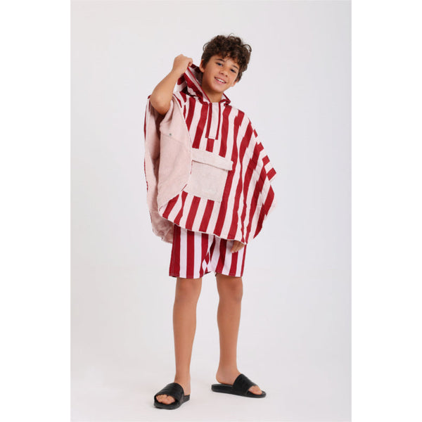 Boys Waterproof Poncho – Marron & White Striped