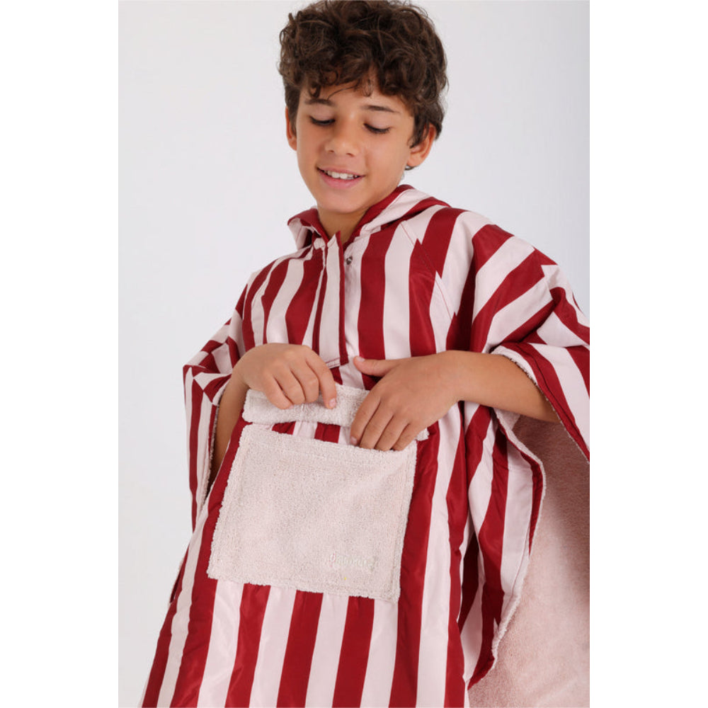Boys Waterproof Poncho – Marron & White Striped