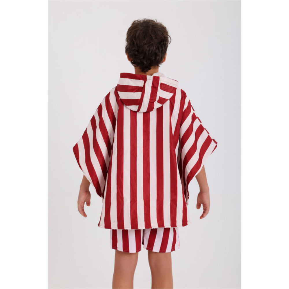 Boys Waterproof Poncho – Marron & White Striped