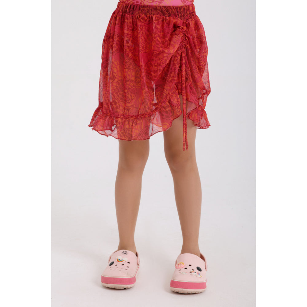 Girls Tulle Cover-Up – Maroon Printed - Clothing - Playmore