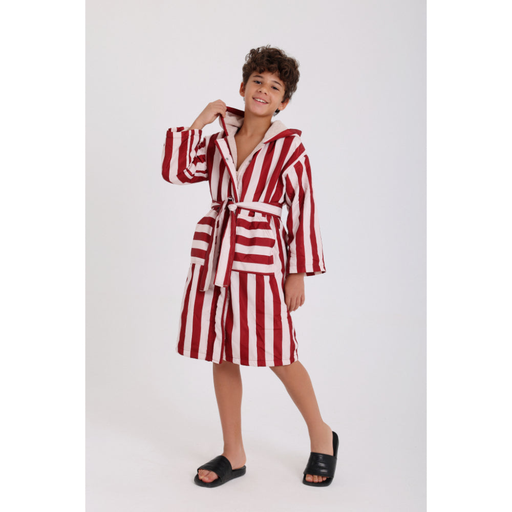 Boys Waterproof Swim Robe – Marron & White Striped Print - Clothing - Playmore