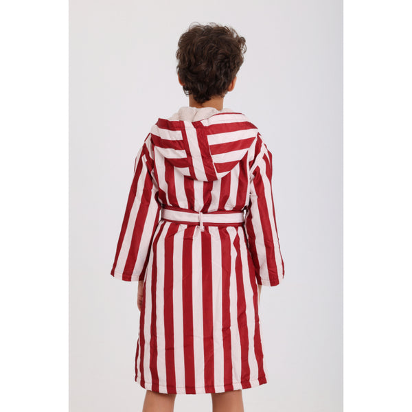 Boys Waterproof Swim Robe – Marron & White Striped Print