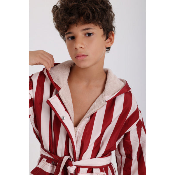 Boys Waterproof Swim Robe – Marron & White Striped Print