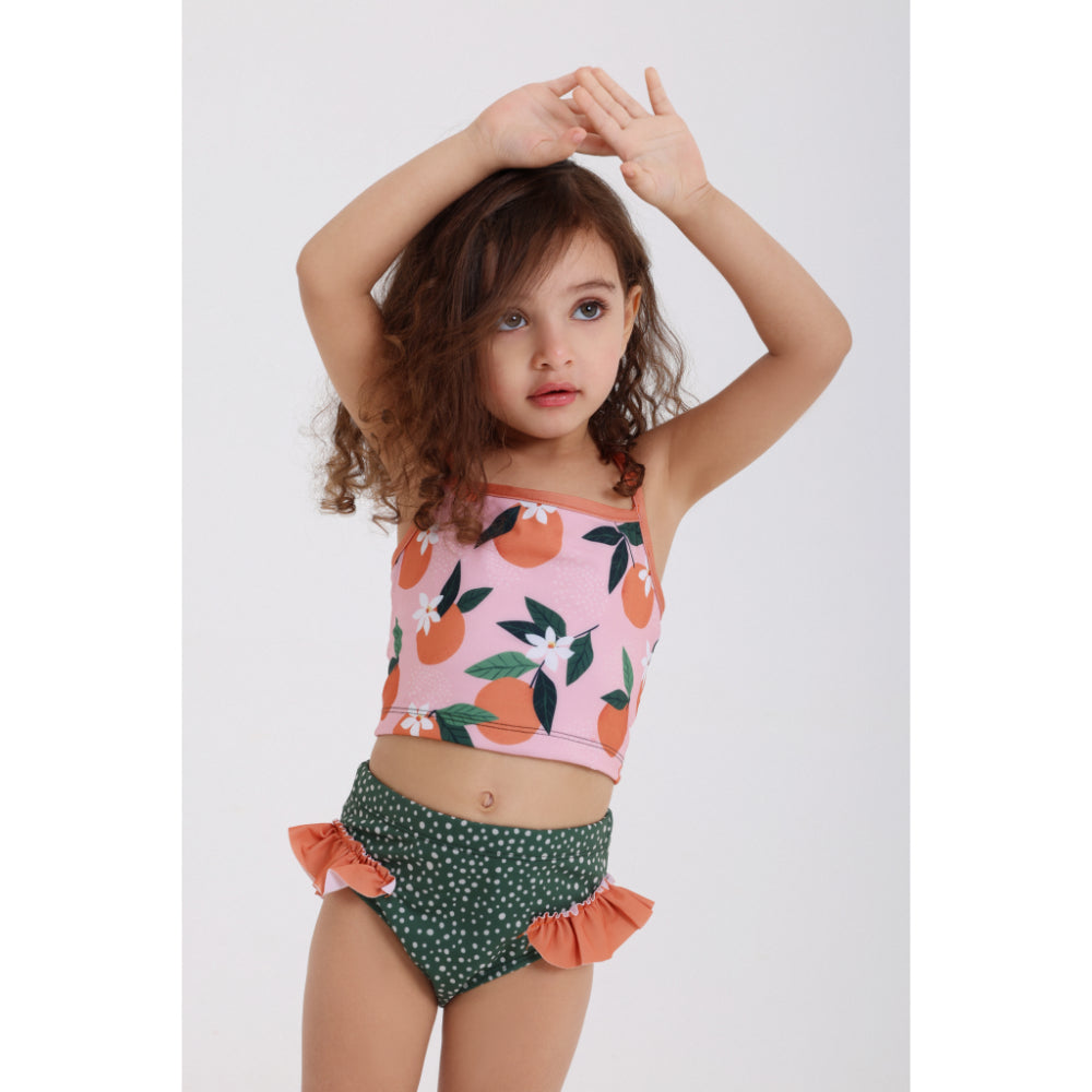 Baby Girls 2-Piece Swimsuit – Dusty Pink & Olive – Orange Print