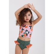 Baby Girls 2-Piece Swimsuit – Dusty Pink & Olive – Orange Print