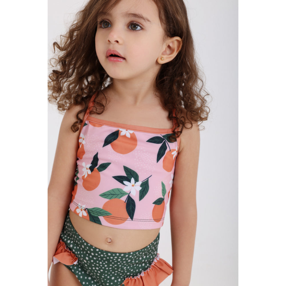 Baby Girls 2-Piece Swimsuit – Dusty Pink & Olive – Orange Print