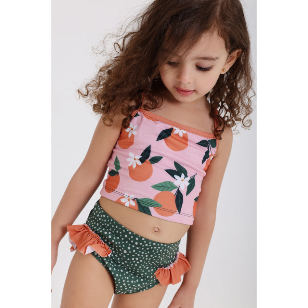Baby Girls 2-Piece Swimsuit – Dusty Pink & Olive – Orange Print