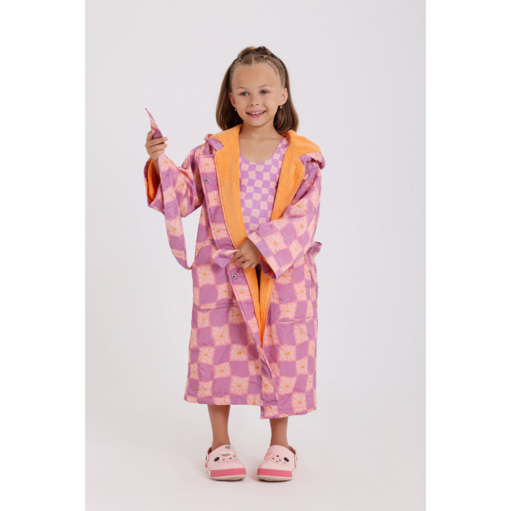 Baby Girls Waterproof Swim Robe – Dusty Pink & Purple Checkered