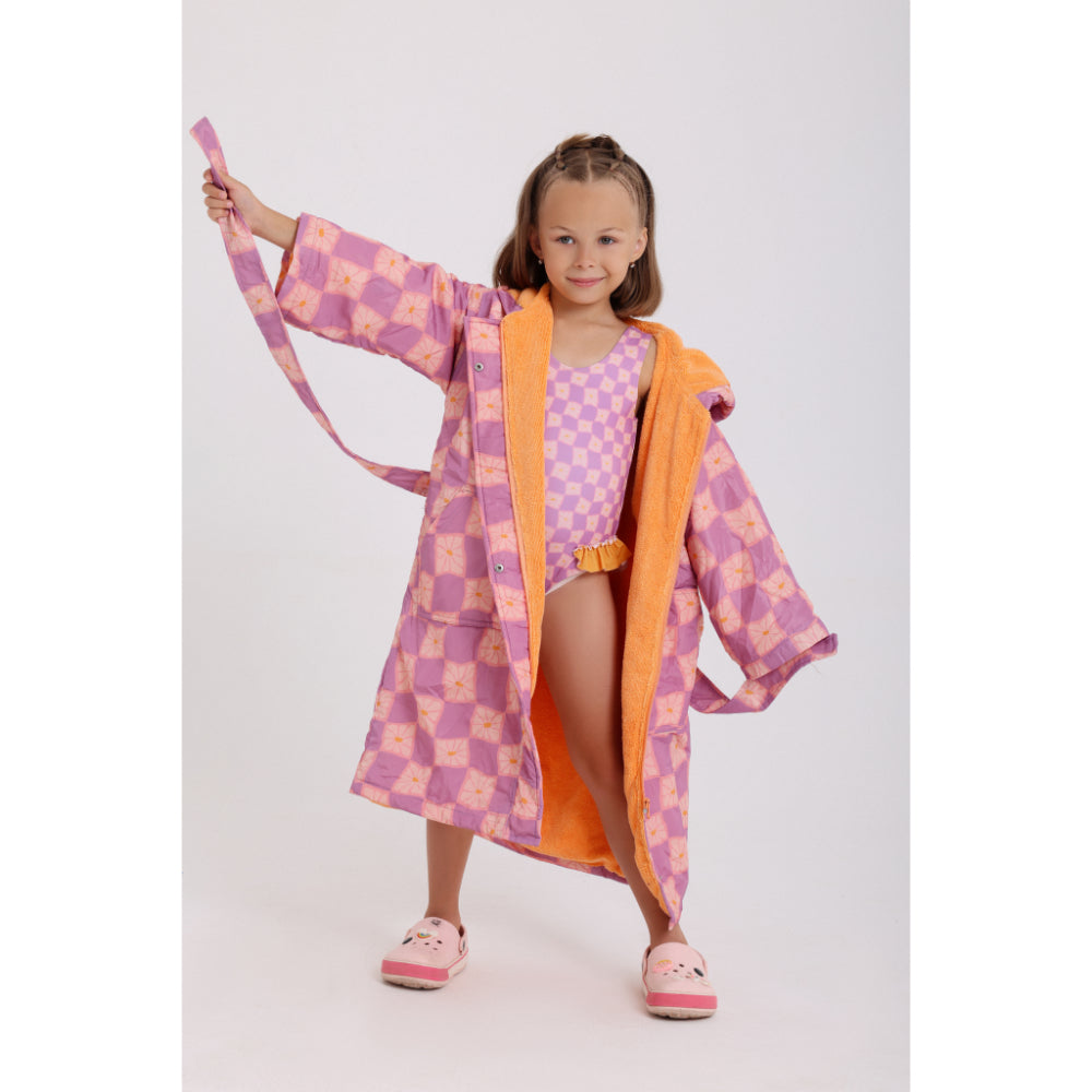 Baby Girls Waterproof Swim Robe – Dusty Pink & Purple Checkered