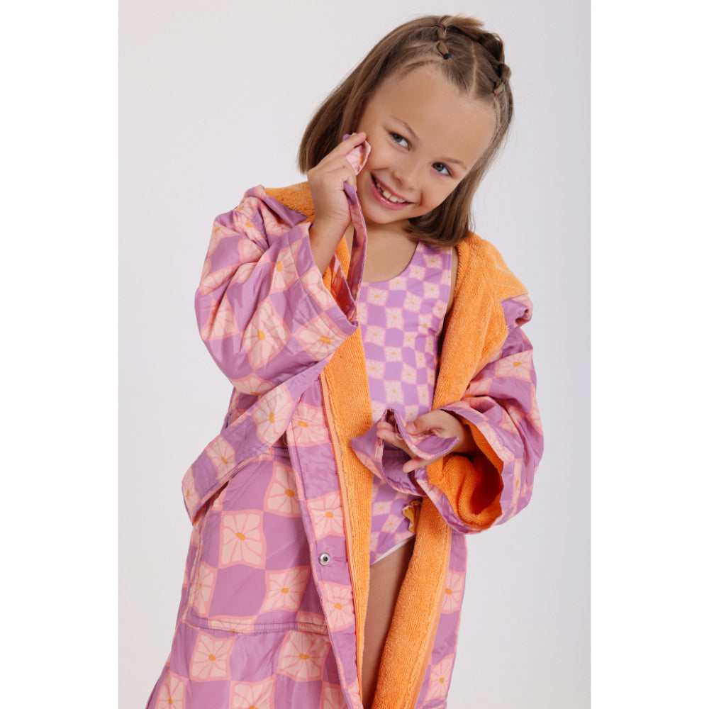 Baby Girls Waterproof Swim Robe – Dusty Pink & Purple Checkered