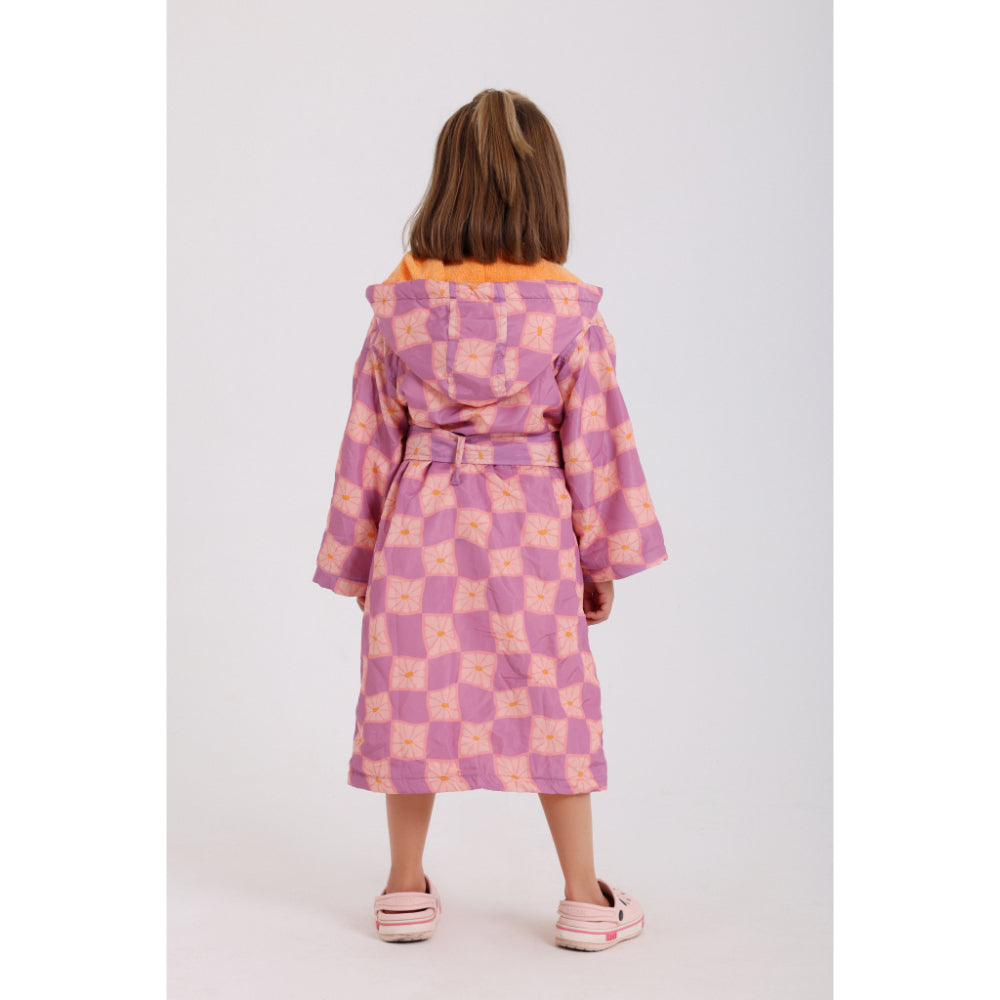 Baby Girls Waterproof Swim Robe – Dusty Pink & Purple Checkered
