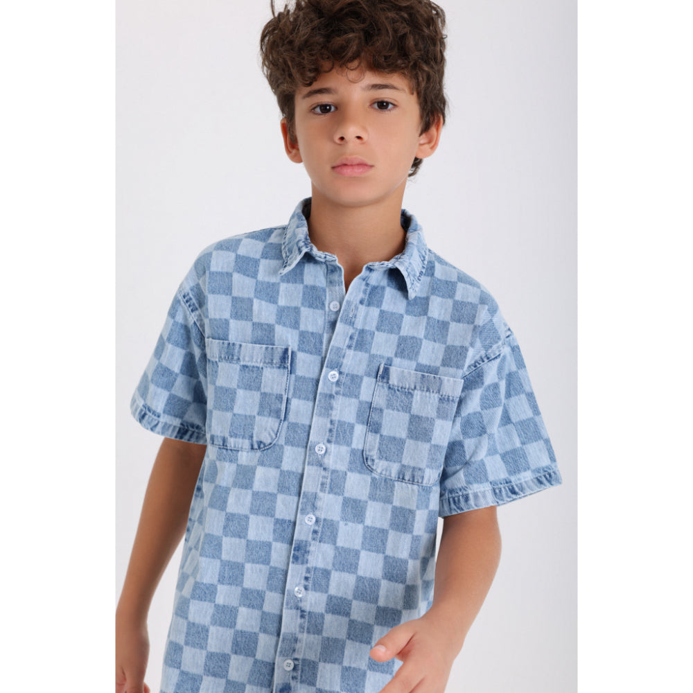 Boys Cotton Denim Karua Shirt – Blue