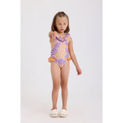 Baby Girls One-Piece Swimsuit – Printed Orange & Purple