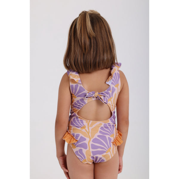Girls One-Piece Swimsuit – Printed Orange & Purple