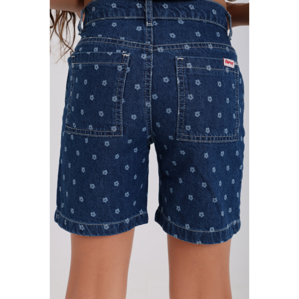 Girls Denim Short – Floral Print
