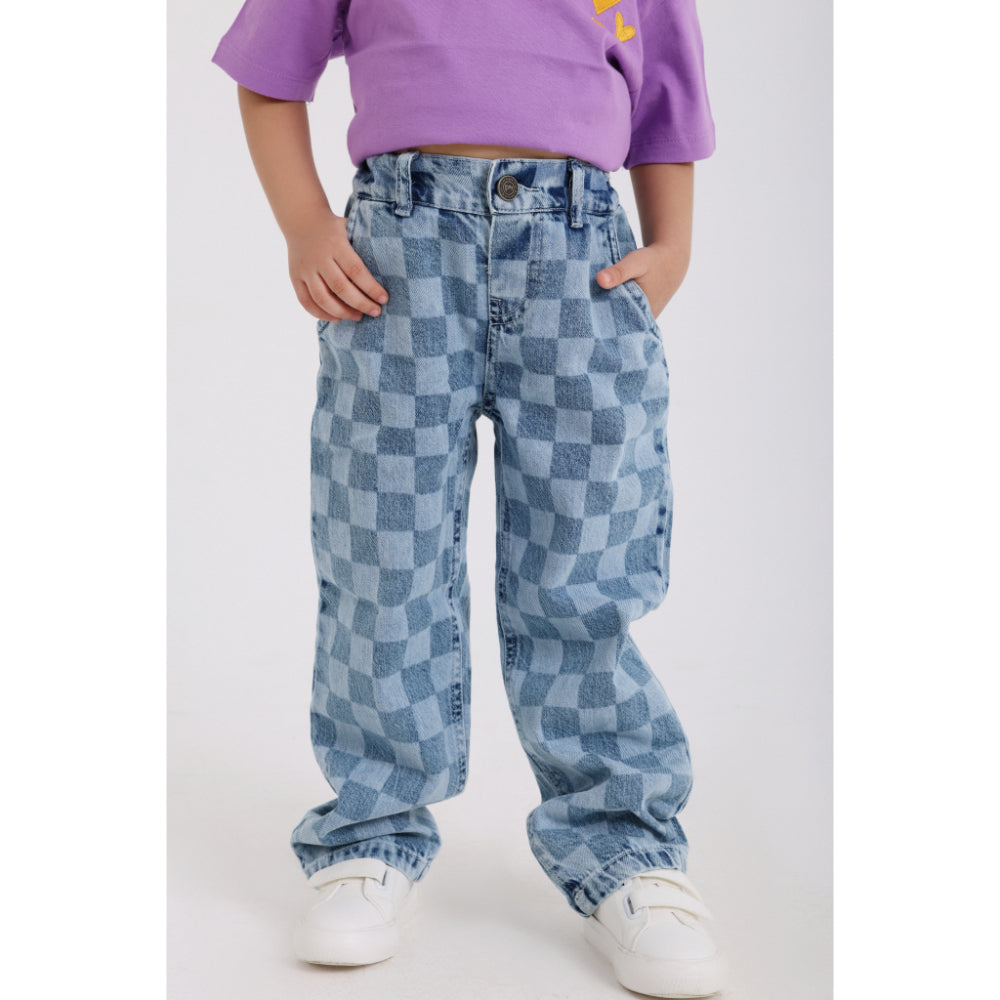 Baby Girls Checkered Denim Pants - Clothing - Playmore