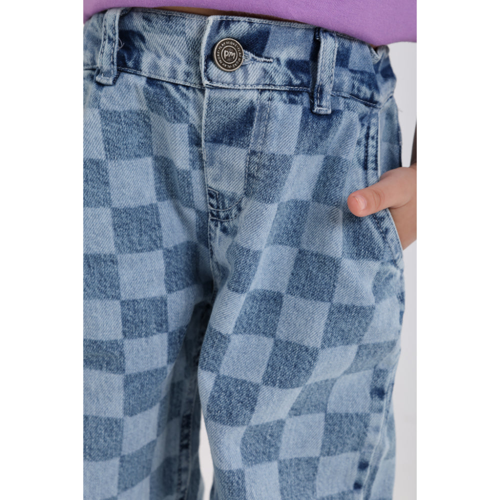 Unisex Checkered Denim Pants