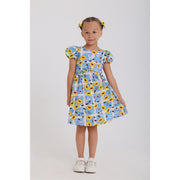Girls Cotton Dress – Baby Blue with Flora Print