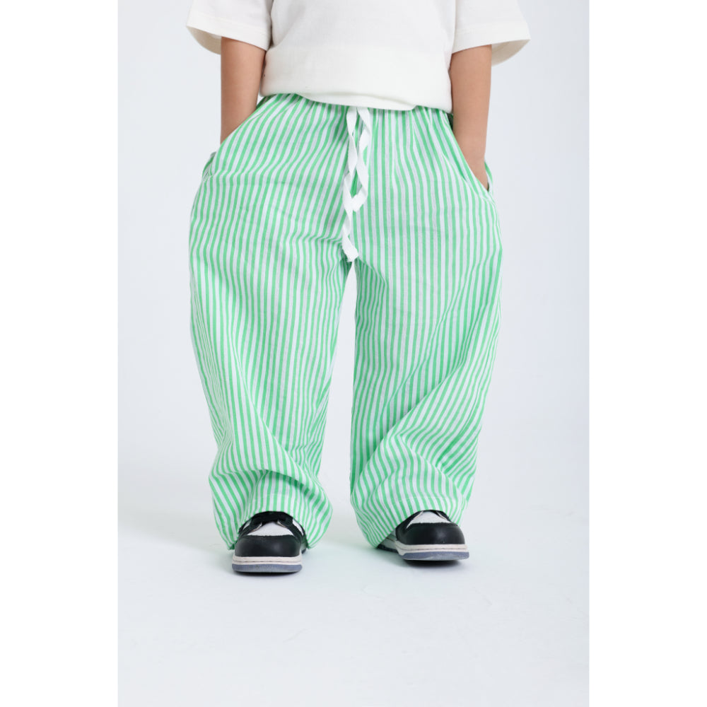 Unisex Baby Cotton Pants – Striped Green & White - Clothing - Playmore