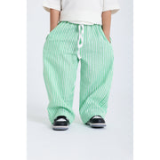 Unisex Baby Cotton Pants – Striped Green & White